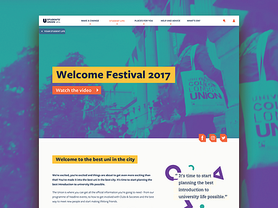 Students' Union UCL Website agency colours design duotone patterns quote students tiles ui web webdesign website