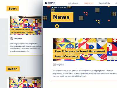 News on Students' Union UCL Website agency colours design heading news pattern patterns tiles ui web webdesign website