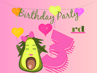 Avocado girl invites for 3 years birhtday art avocado baby birthday card celebration design girl graphic design holiday illustration invitation party
