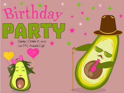 Avocado girl and avocado gentleman invitation art avocado background birthday card design graphic design holiday illustration party selebration