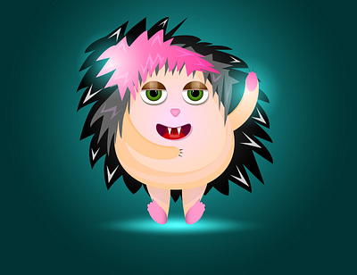 Hedgehog with pink hair card banner drawing girl logo