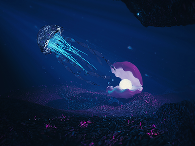 Under the sea Shot 2 3d cinema 4d clam colors donwload fog hair render jellyfish motion graphics openfile texture vray