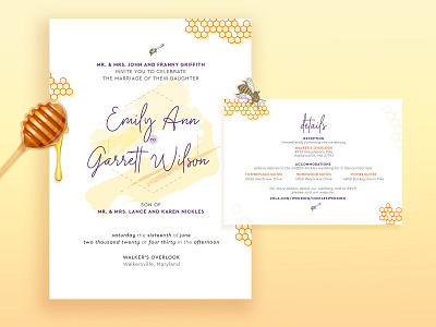 Wedding Invitation graphic design honey honey bee honeycomb illustrator indesign invite photoshop print design stationary wedding card wedding invitation