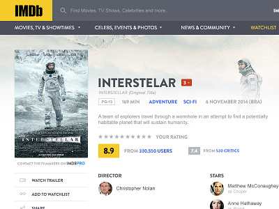 IMDb Concept (WIP) app cinema clean flat imdb interstellar mobile movie redesign responsive web