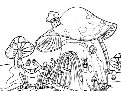 Frog And Mushroom House coloring book coloring page coloring pages design graphic design illustration mushroom illustration