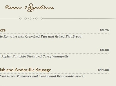 Veranda CSS Menu Price css menu restaurant typekit