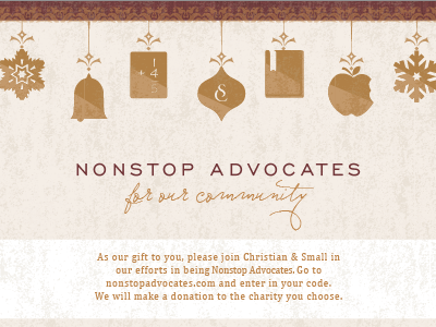 Nonstop Advocates Holiday Design gold holiday illustration maroon