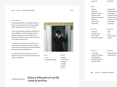 spgl.co — 2016 About Page about page clean dark flat minimal portfolio reboot redesign typography ui web design website