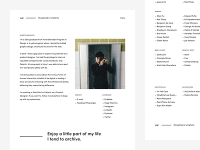 spgl.co — 2016 About Page about page clean dark flat minimal portfolio reboot redesign typography ui web design website