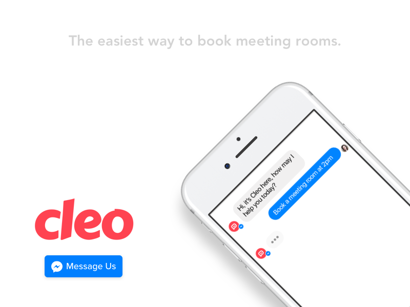 Cleo - The easiest way to book meeting rooms. schedule meeting rooms booking platform messenger facebook chat chatbot cleo