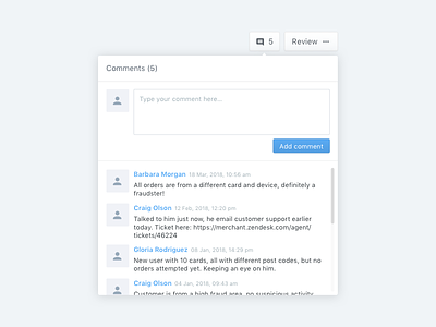 Introducing Comments in Ravelin add comment comments dashboard delete comment note scroll ui ux