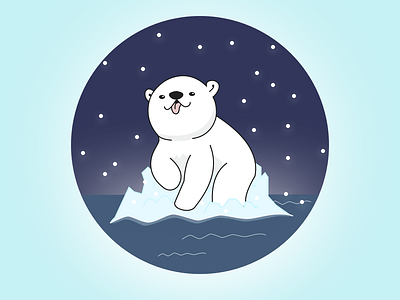 (20/100) Polar Bear Floating On 100 day challenge arctic bear cartoon cub design flat float on ice illustration minimal modest mouse night ocean polar polarbear snow vector