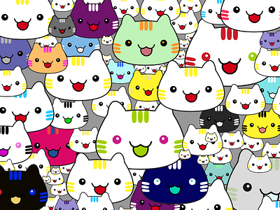 (23/100) Superflat Cats 100 day challenge anime cat cat kitten colorful colorful app cute design illustration kitty minimal murakami super flat superflat takashi murakami vector