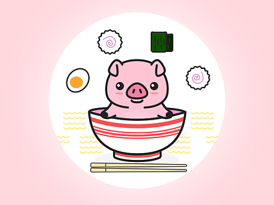 (24/100) Year Of The Pig 100 day challenge anime chinese chinese new year chopsticks cute design egg illustration japanese minimal naruto noodles pig piggy piglet porkchop ramen vector year of the pig