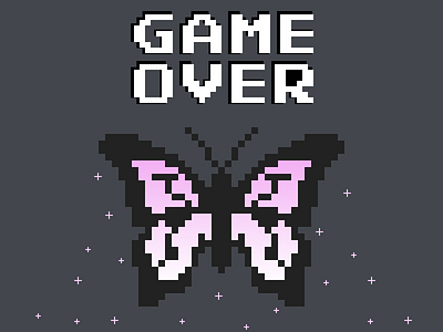 (33/100) Butterfly 100 day challenge 8 bit black white butterflies butterfly death design flat game game over games illustration minimal pink pixel pixels shinigami vector videogame videogames
