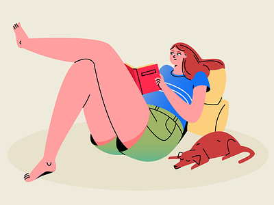 Girl reading book character dog girl illustration reading vector