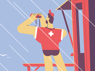 Lifeguard beach binoculars character flat illustration lifeguard man vector