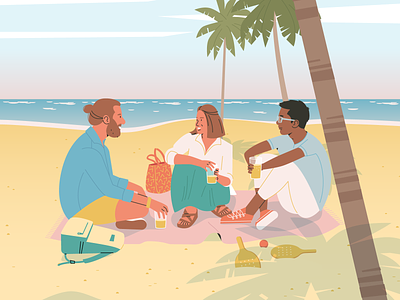 Friends beach character characters flat illustration lady sea vector woman