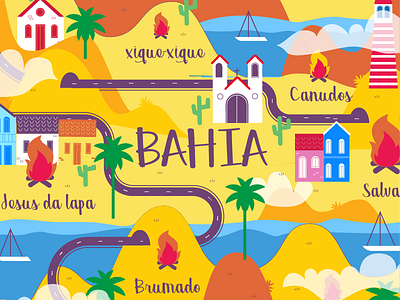 Bahia bahia brazil desert flat houses map montains roads