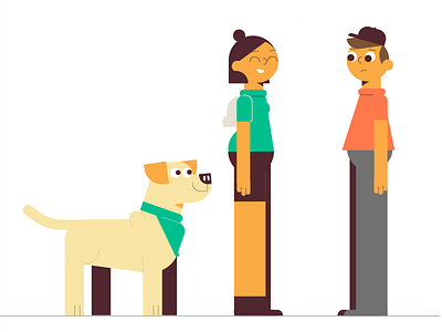 Group walk video characters 2d animation characters dog flat illustration labrador