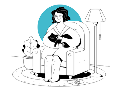 Lady and her cat cat character lady lines sofa woman