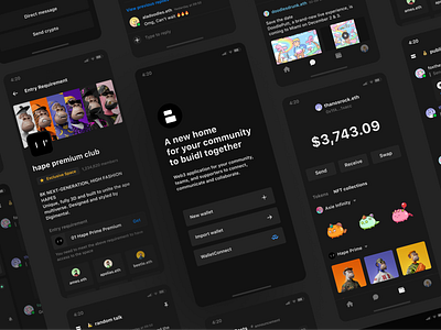 Buidler Mobile App _ Overview app blockchain buidler buidler app chat community dark mode figma login messaging nft product design screen shot shot ui ux wallet web 3