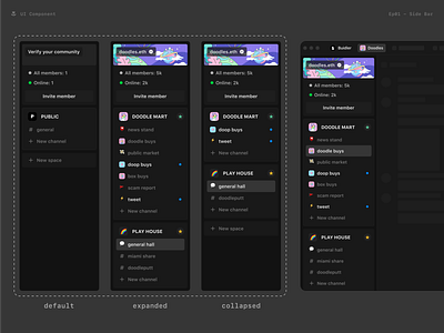 Buidler Component - Side bar blockchain buidler buidler app chat community component dark mode messaging side bar ui ux verify wallet web3