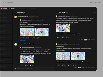 Buidler Component - Pin Post blockchain buidler buidler app chat community dark mode ipfs messaging pin post ui ux wallet