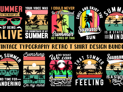 Vintage retro typography Summer t shirt design Bundle