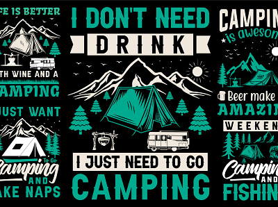 Camping t shirt design bundle free download