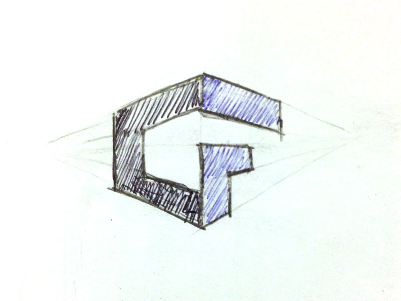 Logo Concept - CF logo sketch concept letter c letter f copper fire perspective vanishing point