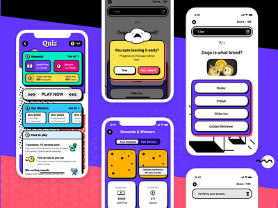 Games on Ecommerce - Quiz abstract answer cash coins colorful doge dogecoin dollar landing money options play popup question quiz reward ui ux visual winner
