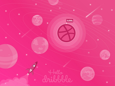 Hello Dribbble debut dribbble galaxy dribbble planet dribbble world first shot illustration invitation pass