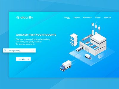 Alacrity Delivery Services alacrity delivery factory isometric landing page manufacture reach services speed