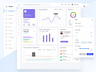 HR Dashboard admin dashboard b2b ceo dashboard design department employee management growth monitoring growth tracking hr software payroll projects revenue