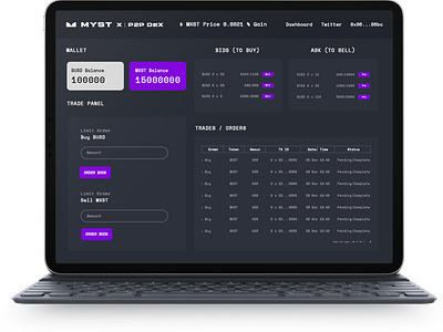 MYST X | P2P Dex Dashboard Design controller crypto dashboard ui user interface ux
