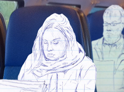 Train people cut out drawing pen photo sketch