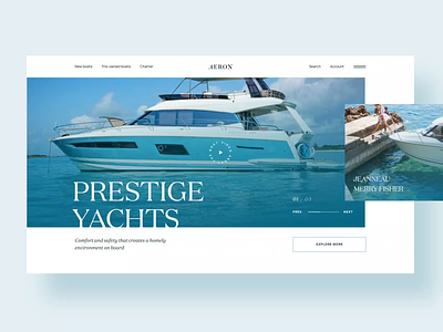 Aeron Yachts animation charter clean ui first screen hero image homepage design interaction interface ocean sailboat sailboats sailor sea slider typography ux ui design web design yacht club yacht seller yachting
