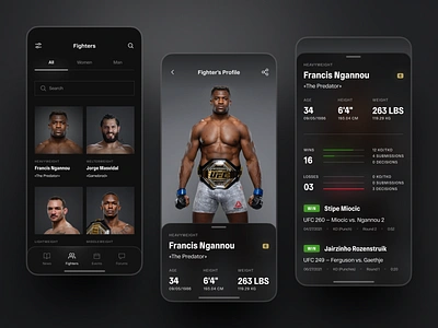 Sherdog mobile app app concept dark theme fight fitness gym interface ios layout mma mobile mobile application product design sherdog sport ufc ui ux uxui design workout