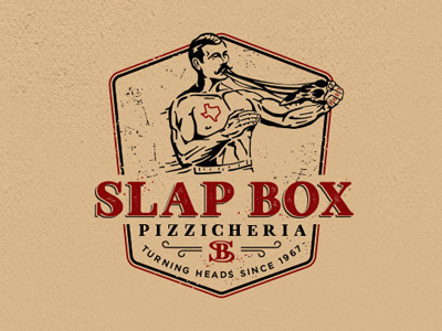 Slap Box beer branding design graphics grunge identity illustration lettering litvinenkostudio logo monogram pizzeria retro rough sb texas typography vintage