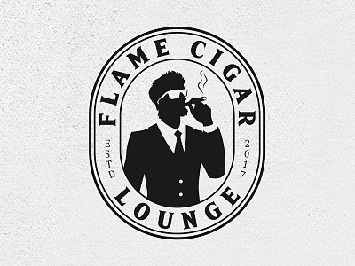 Flame Cigar Lounge black and white logo brand identity cigar corporate style flame gentleman graphic design label design litvinenko studio logo design lounge men men in black smoke suit tie vintage logo