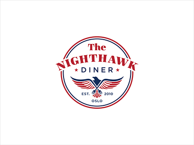 The Nighthawk Diner rebranding american branding and identity circle logo clever logo corporate style diner fork graphic design hawk label litvinenko studio logo design branding logodesign norway oslo restaurant logo smart logo typography vintage logo