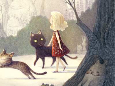 A girl and 2 cats - WIP