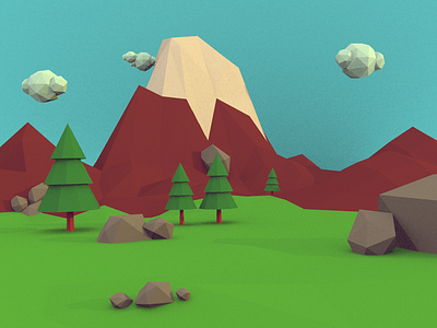 Low Poly 3d clouds low lowpoly mountain poly rocks tree