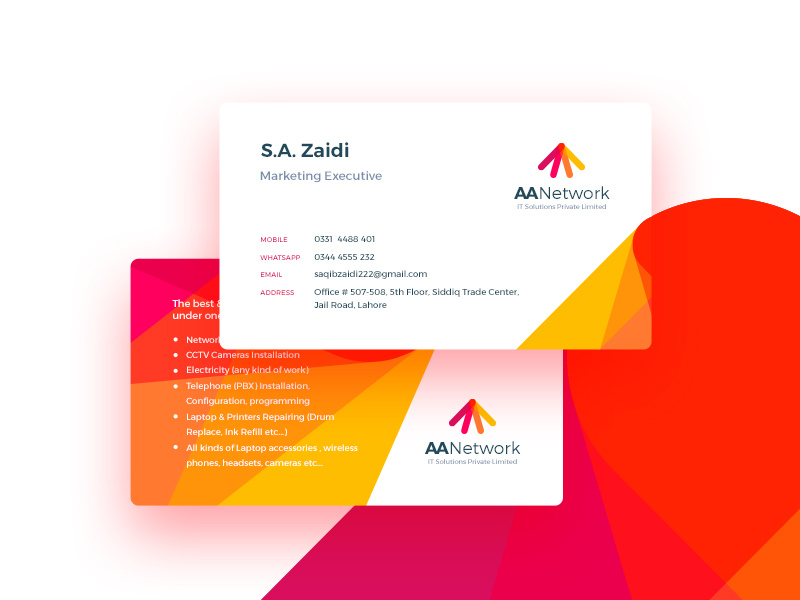 Business Card aa network yellow red colors branding cards business card