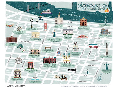 Savannah, Georgia Illustrated Map