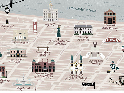 Savannah, GA Illustrated Map by Kimberly Coles on Dribbble