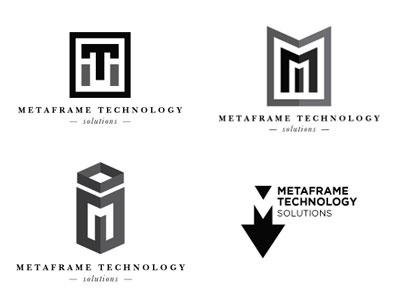 Metaframe Tech Logo Concepts, Round 2 enclosures initials logo concepts negative space