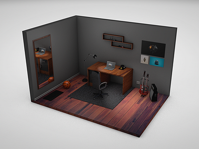 Isometric Room 3d c4d cube furniture illustration interior isometric room