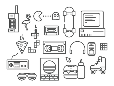 Icon Set – 80s 80s arcade gamer iconography icons nes outline outrun pacman retro